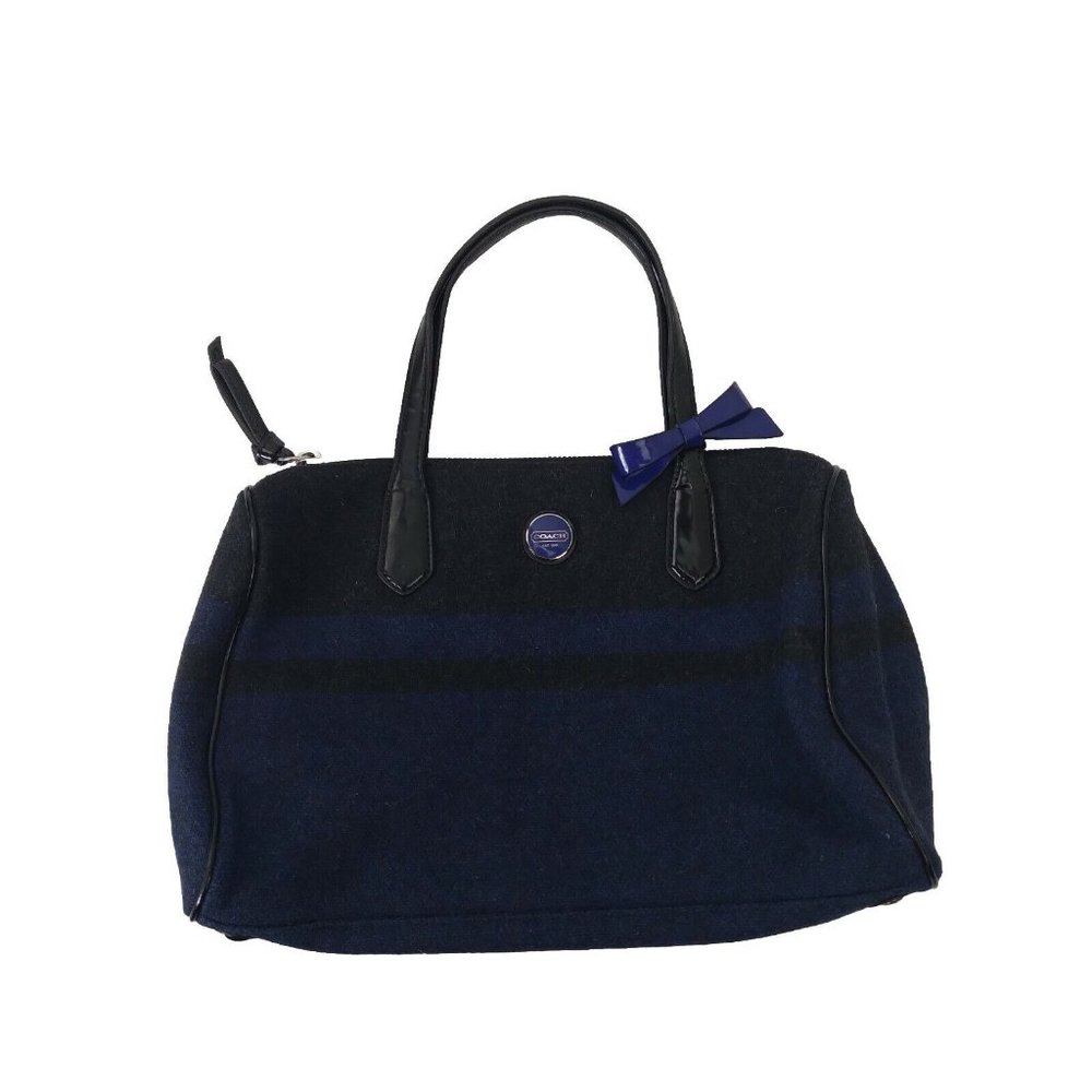 Coach Wool Stripe F24784 Charcoal Cobalt Blue Satchel Handbag Purse READ